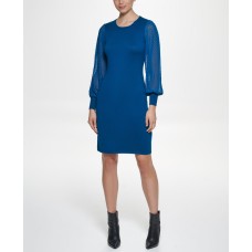 DKNY Womens Balloon-Sleeve Sheath Dress, Teal, Medium