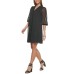  Womens Button Sleeve Trapeze Dress, Black/16