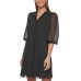  Womens Button Sleeve Trapeze Dress, Black/16