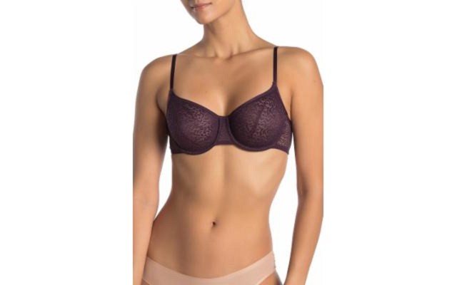  Womens Modern Lace Sheer Demi Bra, Purple, 36 A