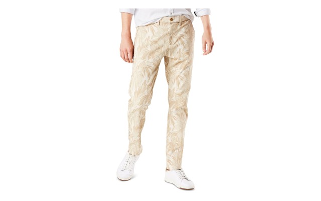  Mens Straight Leg Stretch Patterned Slim Fit Chino Pants, Beige,36W/34L