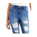  Destructed High-Rise Raw-Hem Skinny Jeans, Blue/5