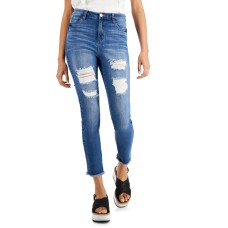 Dollhouse Destructed High-Rise Raw-Hem Skinny Jeans, Blue/5