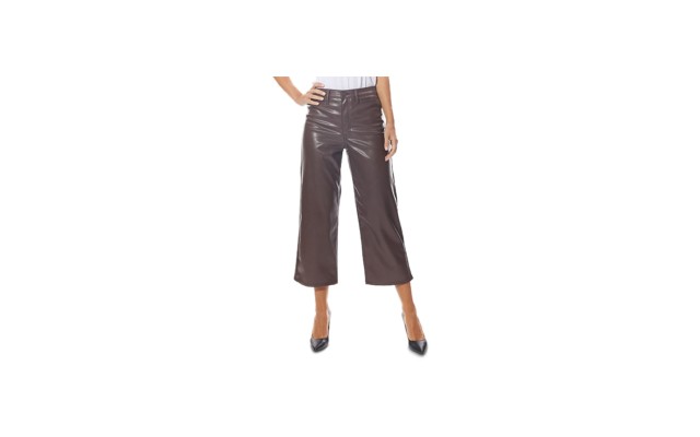  Womens Cropped Vegan Leather Wide-Leg Pants, Buck/1