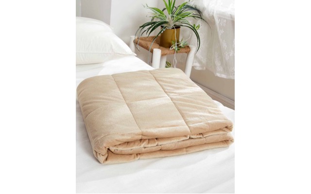 Dream Theory 15 lbs Faux Mink Weighted Blanket, Beige, 48×72
