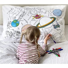 Eatsleepdoodle Educational Space and Planets Pure Cotton Soft Pillowcase, White, 30 x 20