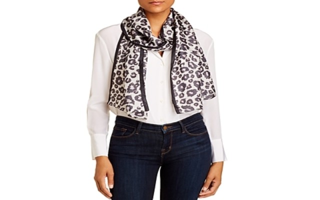  Design Leopard Print Silk Oblong (Oatmeal) Scarves, Silver, One Size