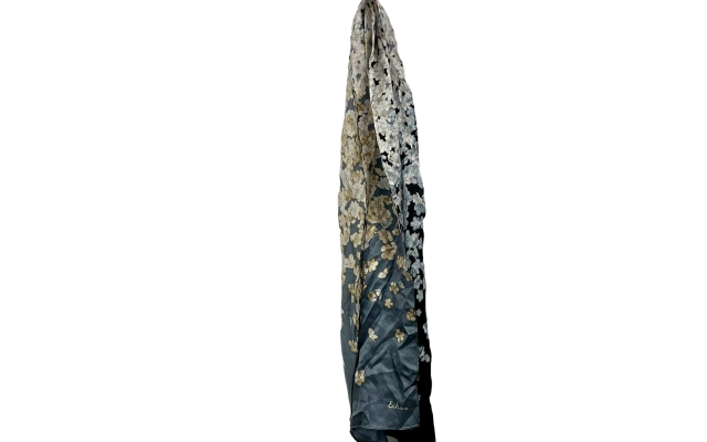  Design Women’s Moonlit Flowers Oblong Silk Scarf Black