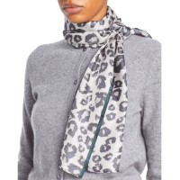 Echo Leopard Print Silk Scarf, Gray, One Size