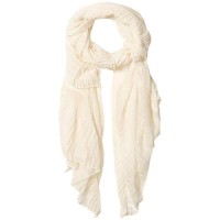 Echo New York Solid Pleated Edge Oblong (Black) Scarves, Ecru, One Size