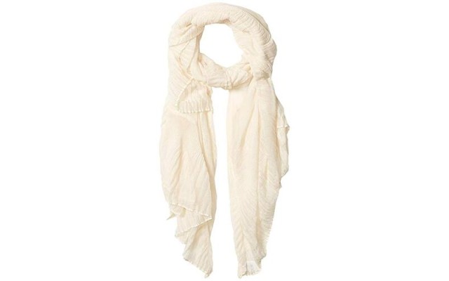  New York Solid Pleated Edge Oblong (Black) Scarves, Ecru, One Size