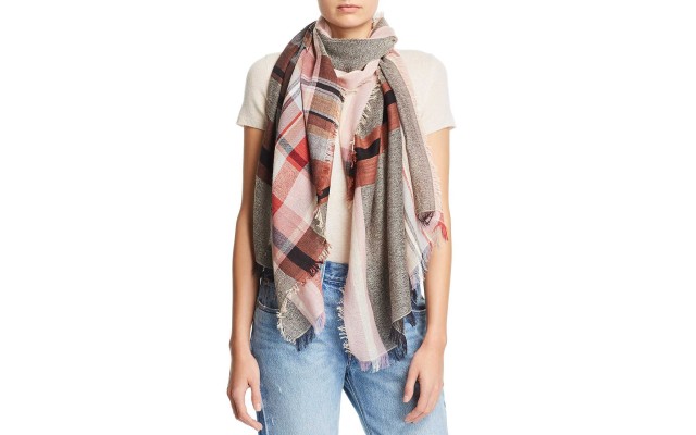  Opposing Plaids Cotton Scarf (Beige)