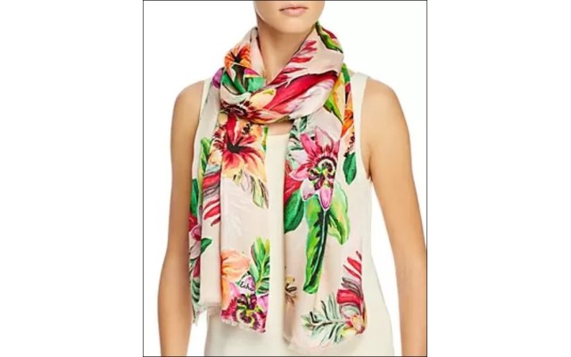 Echo Paradise Floral Silk Tubular Wrap, Beige