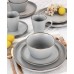  Simon 16 Piece Stoneware Dinnerware Set, Service for 4 – Matte Slate with Gold-Tone Rim