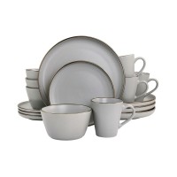 Elama Simon 16 Piece Stoneware Dinnerware Set, Service for 4 – Matte Slate with Gold-Tone Rim
