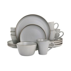 Elama Simon 16 Piece Stoneware Dinnerware Set, Service for 4 – Matte Slate with Gold-Tone Rim