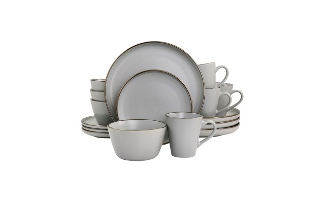  Simon 16 Piece Stoneware Dinnerware Set, Service for 4 – Matte Slate with Gold-Tone Rim