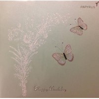 Elegant Papyrus Happy Birthday Card – Glitter Embellished Butterflies – Square Green Envelope, 6 x 6 x 0.1