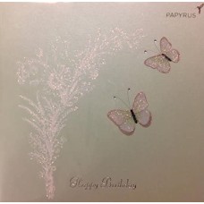 Elegant Papyrus Happy Birthday Card – Glitter Embellished Butterflies – Square Green Envelope, 6 x 6 x 0.1
