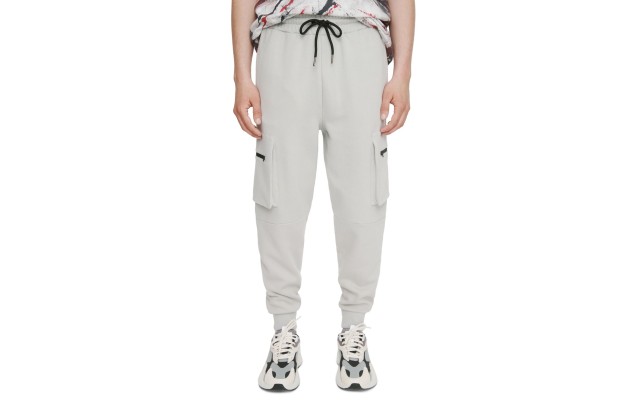  Mens Tapered Cargo Sweatpants, Large, Gray
