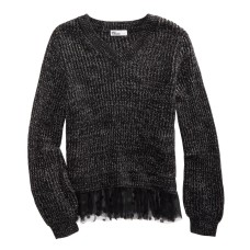 Epic Threads Big Girls Volume-Sleeve Layered-Look Sweater (Black, XL)