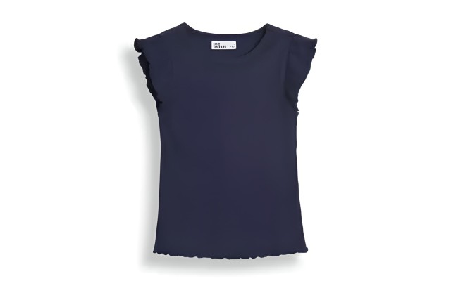  Little Girls Short Ruffle Sleeve Solid T-shirt, Navy, 5