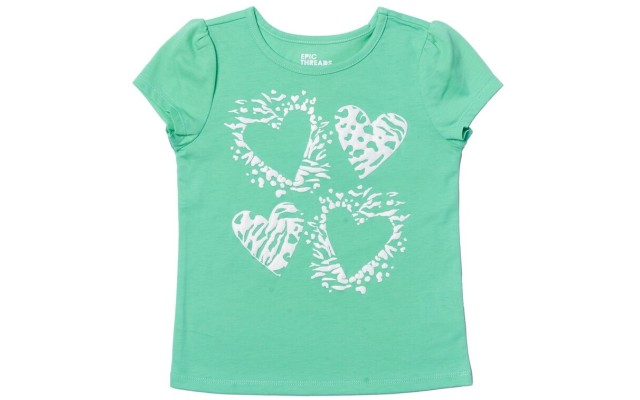  Little Girls Short Sleeve Graphic Tee, Green, 6