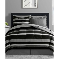 Fairfield Square Collection Austin Stripe/Solid Reversible 8 Pc. Comforter Set, Black, Queen