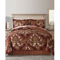 Fairfield Square Collection Odyssey Scroll/Stripe Reversible 8 Pc. Comforter Sets, King, Wine