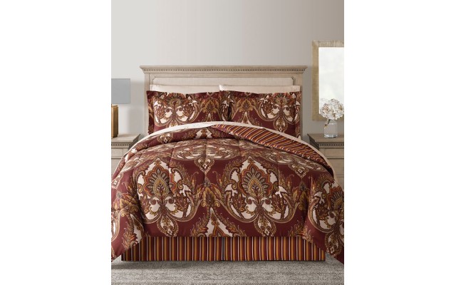  Odyssey Scroll/Stripe Reversible 8 Pc. Comforter Sets, King, Wine