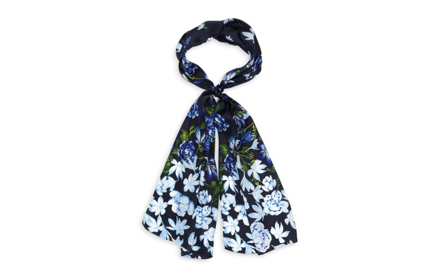 Falling Floral Silk Oblong Scarf, Black