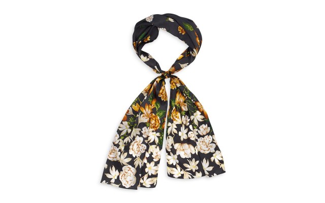 Falling Floral Silk Oblong Scarf, Brown