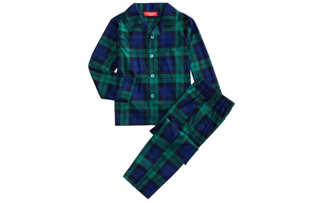  Matching Kids Watch Plaid Pajama Set, Black/Green, 2T-3T