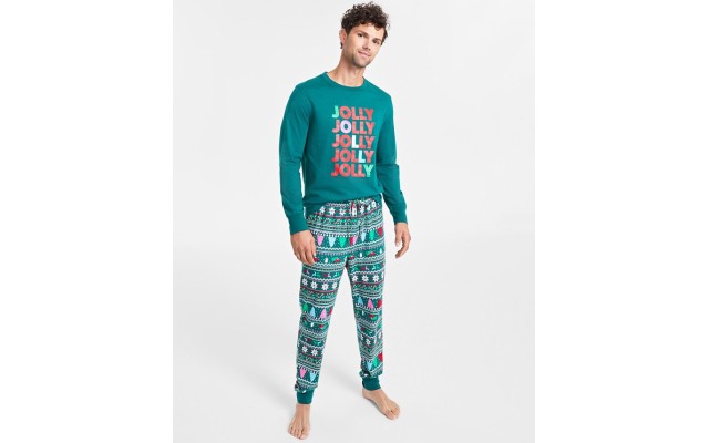  Matching Men’s Mix It Jolly Fair Pajamas Set, Green, X-Large