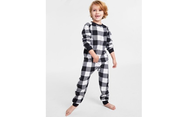  Matching Toddler, Little & Big Kids Check Printed Pajamas 1-Pc. Black, 2T-3T