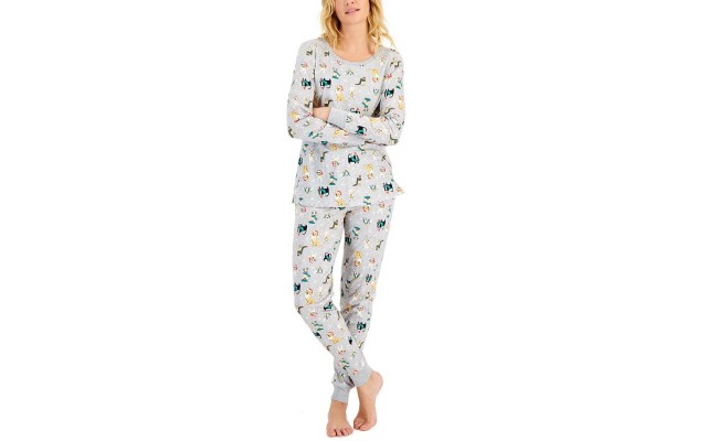  Matching Women’s Holiday Dogs & Cats Pajama Set, Gray, X-Small