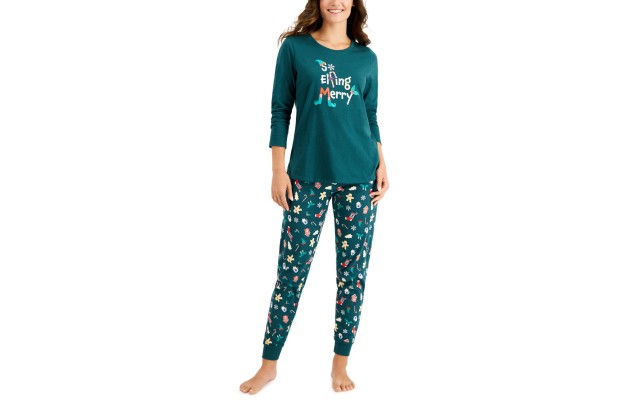  Matching Women’s So Elfing Merry Pajama Set, Green, Small