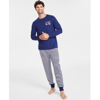 Family Pajamas Men’s Mix It Jolly Vibes Striped Pajamas Set, Navy, Medium