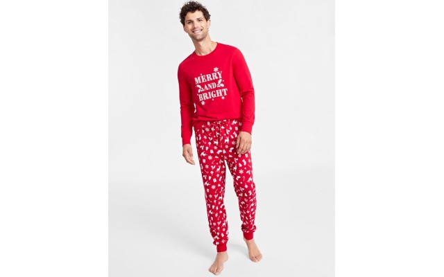  Men’s Mix It Merry & Bright Pajamas Set, Red, Small