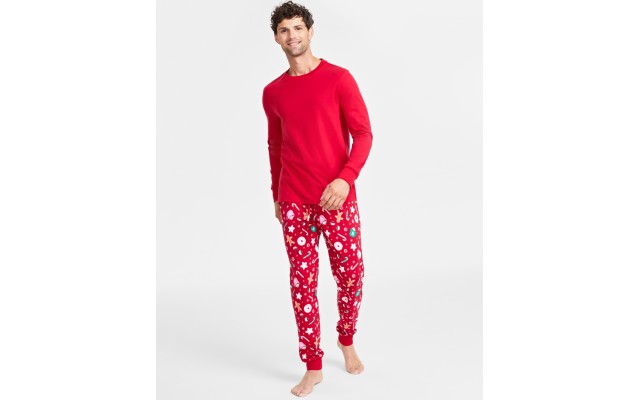  Men’s Sweets Printed Pajamas Set, Red, Small