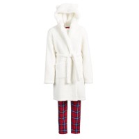 Family Pajamas Women’s Matching Kids Bear Robes, White, 12-14(Large)