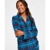  Women’s Cotton Plaid Notched Pajamas Set, Navy, X-Large