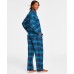  Women’s Cotton Plaid Notched Pajamas Set, Navy, Large