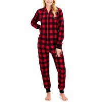 Family Pajamas Women’s Hoodie 1 Piece Fleece Pajamas, Red/Black, X-Small