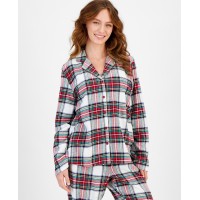 Family Pajamas Women’s Stewart Cotton Plaid Pajamas Set, White, Large