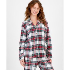 Family Pajamas Women’s Stewart Cotton Plaid Pajamas Set, White, Large