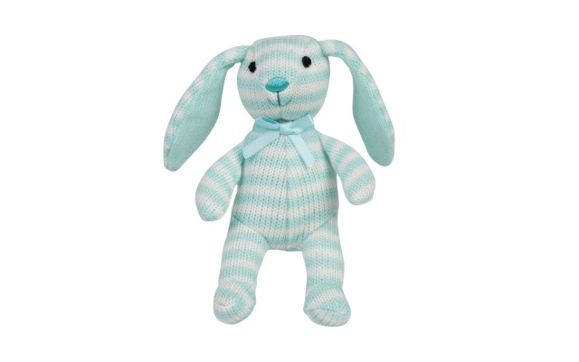  Babies Textured Stripe Floppy Bunny Plush Toys, Blue, 4”