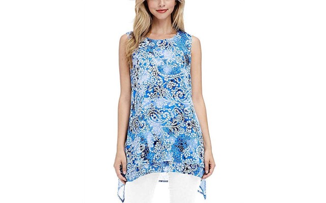  Womens Double Layer Sleeveless Blouse (Blue Mosaic Glass, Small)
