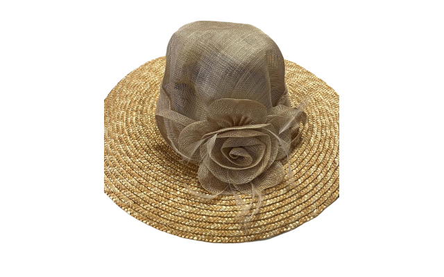 Fine Millinery by  Sinamay Wheatstraw Hat, Beige