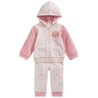 First Impressions Baby Girls Dot-Print Minky Cat Hoodie & Pants Set (Pastel Gray, 3-6Months)